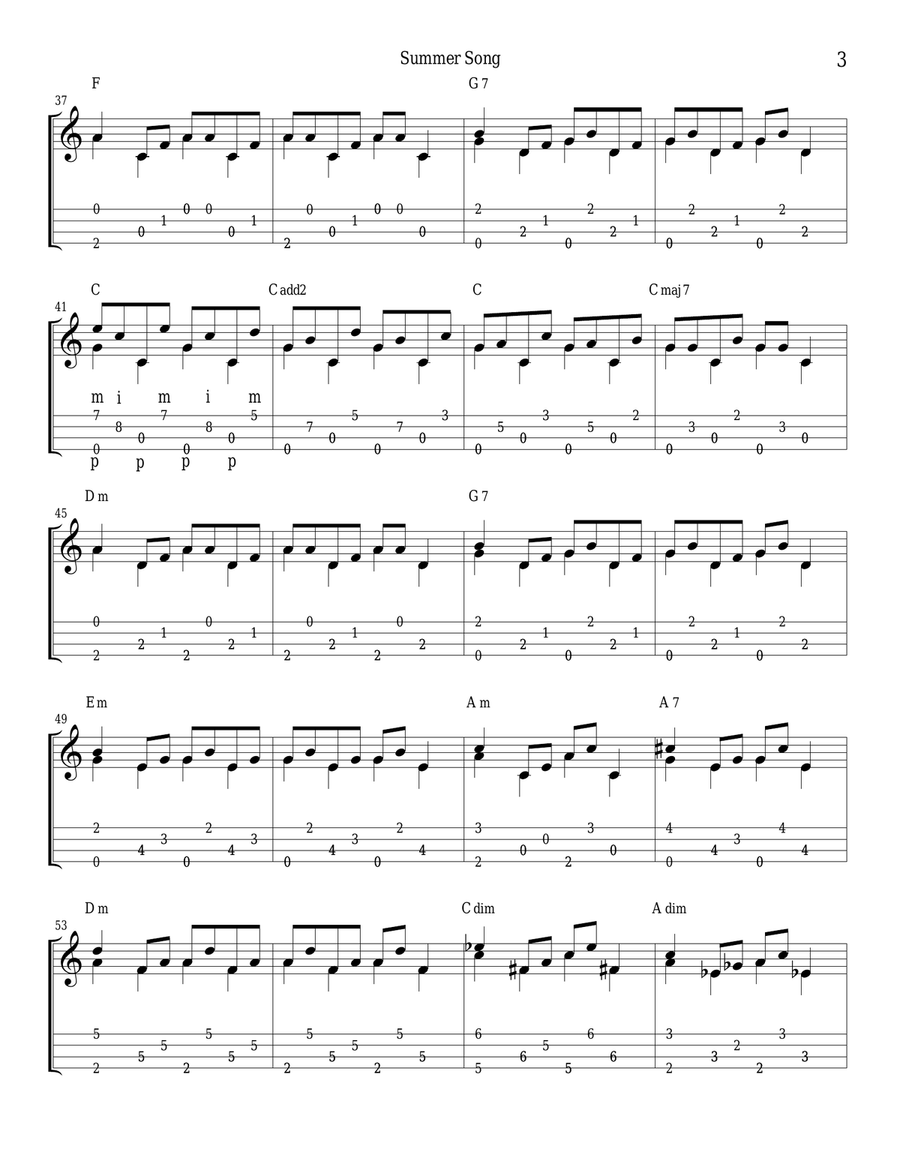 Summer Song (for Solo Fingerstyle Ukulele) Ukulele scores gallery preview page 3