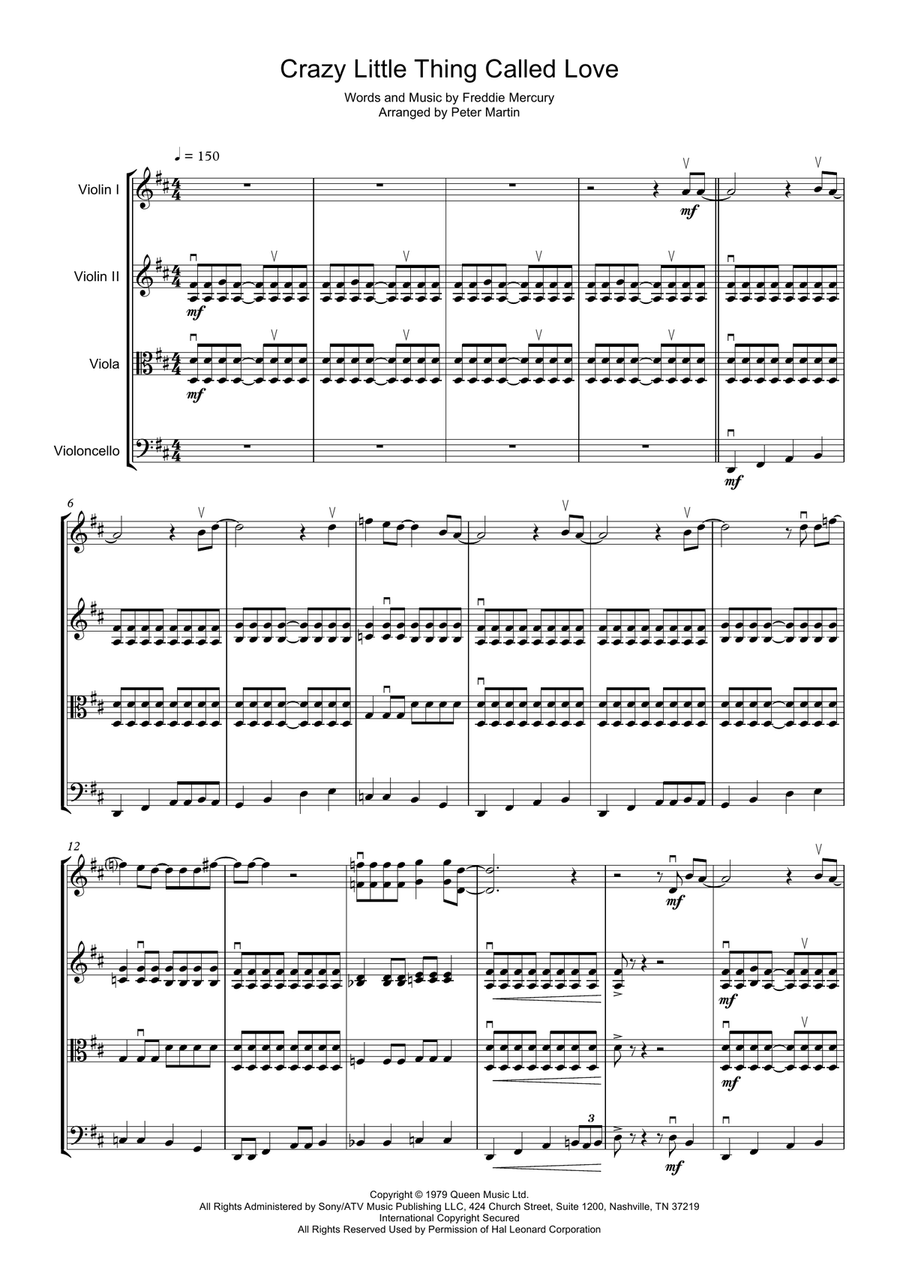Crazy Little Thing Called Love String Quartet scores gallery preview page 5