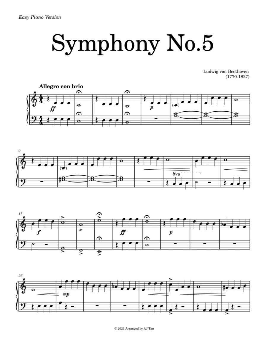 Beethoven's Symphony No.5 (Easy Piano) Easy Piano scores gallery preview page 1