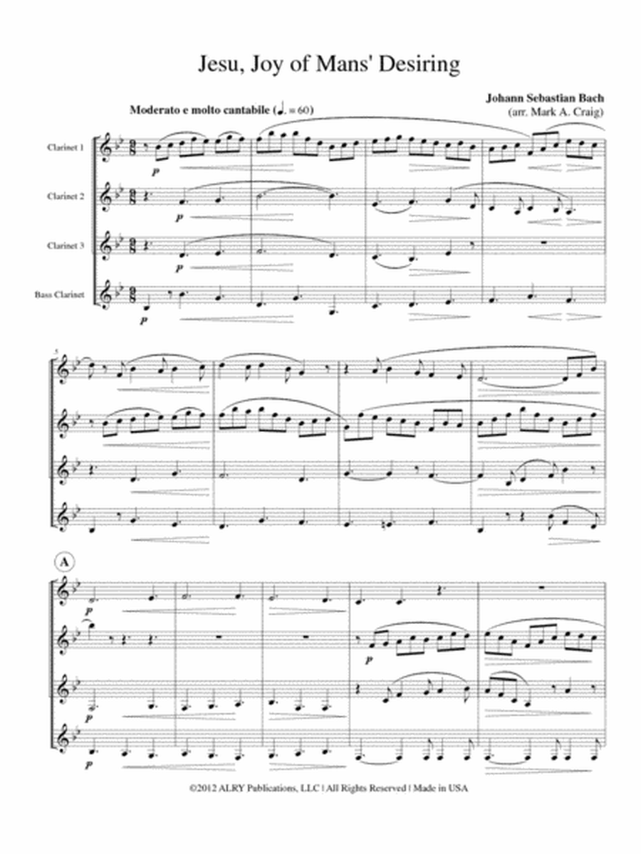 Jesu Joy of Man's Desiring for Clarinet Quartet