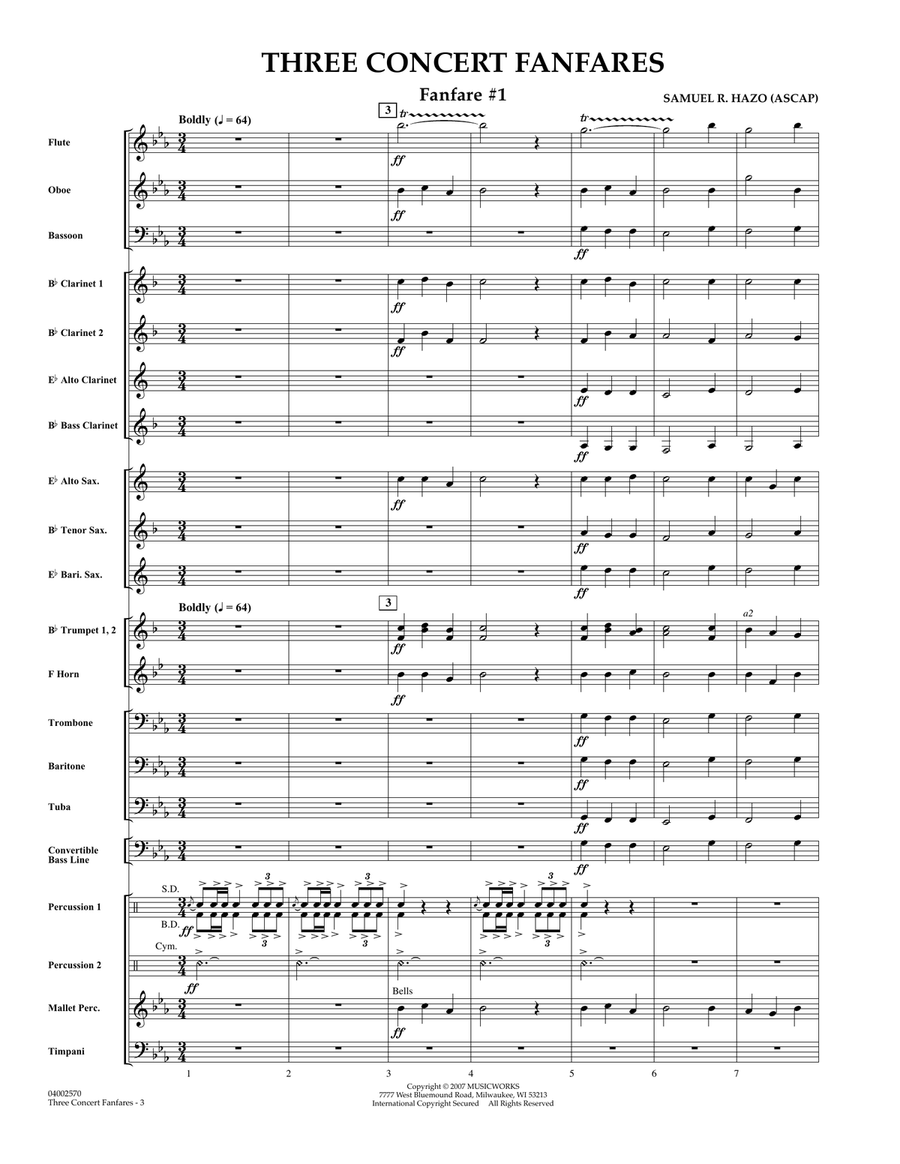 Three Concert Fanfares - Full Score Concert Band scores gallery preview page 1