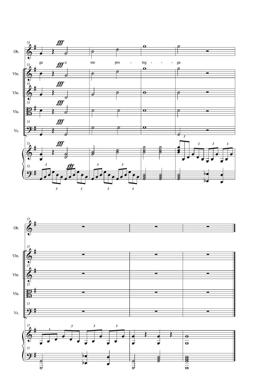 LA VERGINE DEGLI ANGELI - G.Verdi - Arr. for Oboe (or Soprano), String quartet and Piano/Organ Small Ensemble scores gallery preview page 6