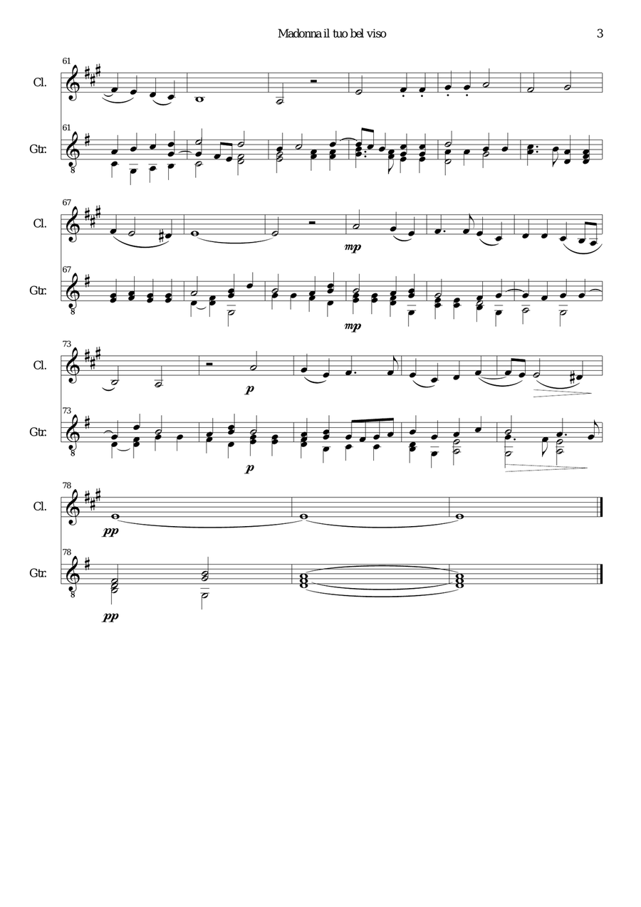 Madonna il tuo bel viso for clarinet and guitar Clarinet scores gallery preview page 3