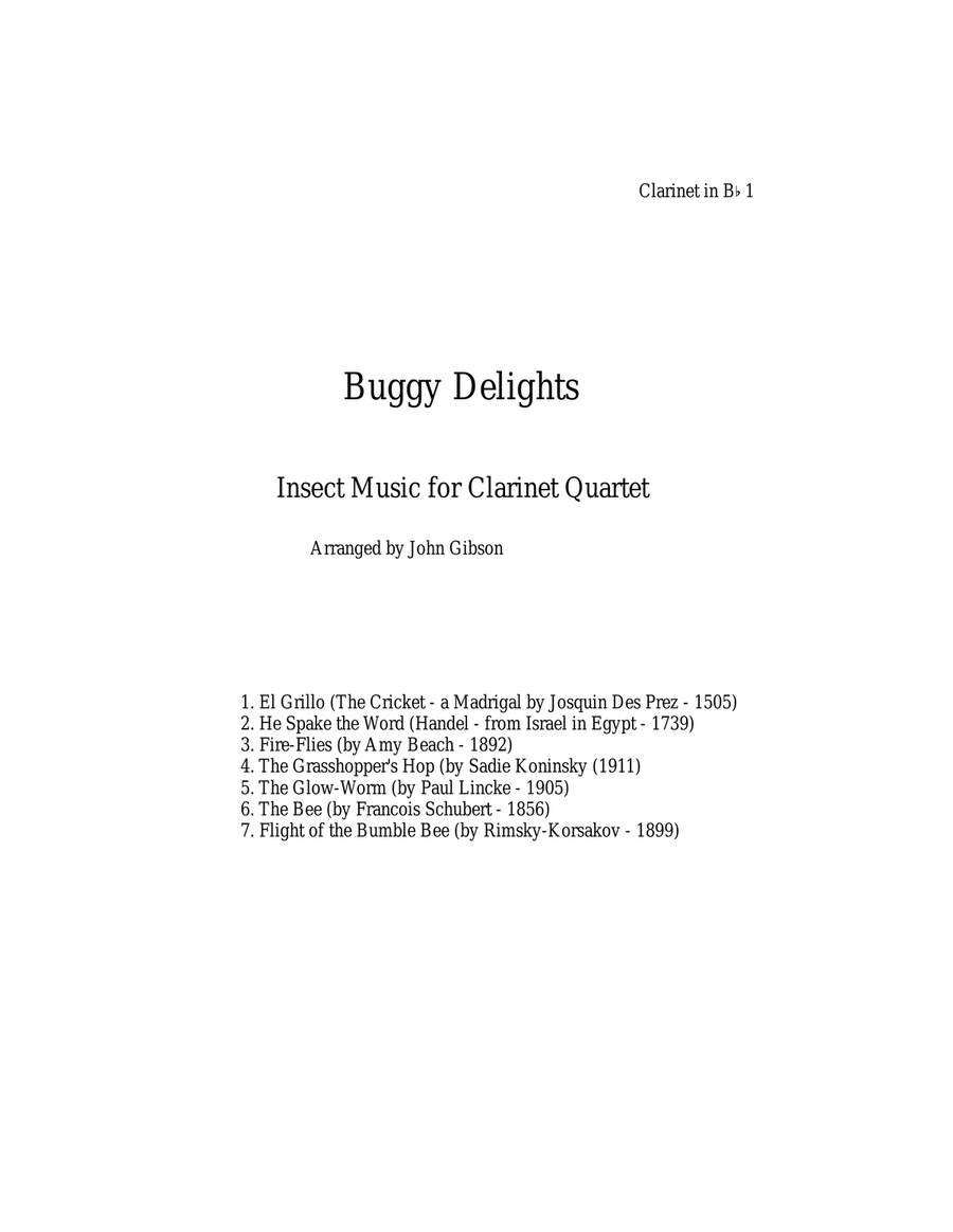 Buggy Delights, Insect Music for Clarinet Quartet Clarinet Quartet scores gallery preview page 1