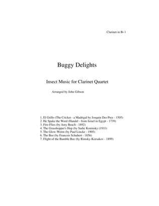 Book cover for Buggy Delights, Insect Music for Clarinet Quartet