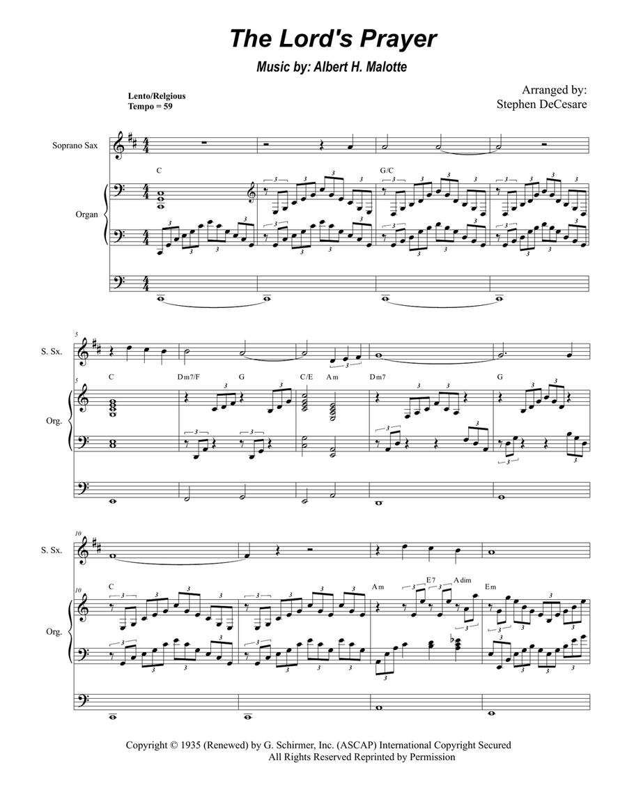 The Lord's Prayer The Lord's Prayer Soprano Saxophone scores gallery preview page 1