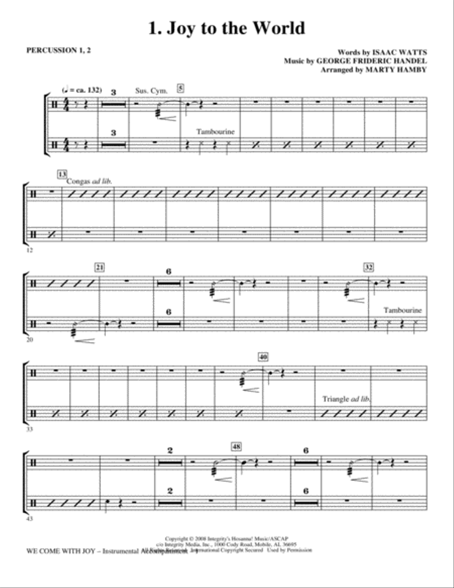 We Come With Joy Orchestration - Percussion 1 & 2 Choir scores gallery preview page 1