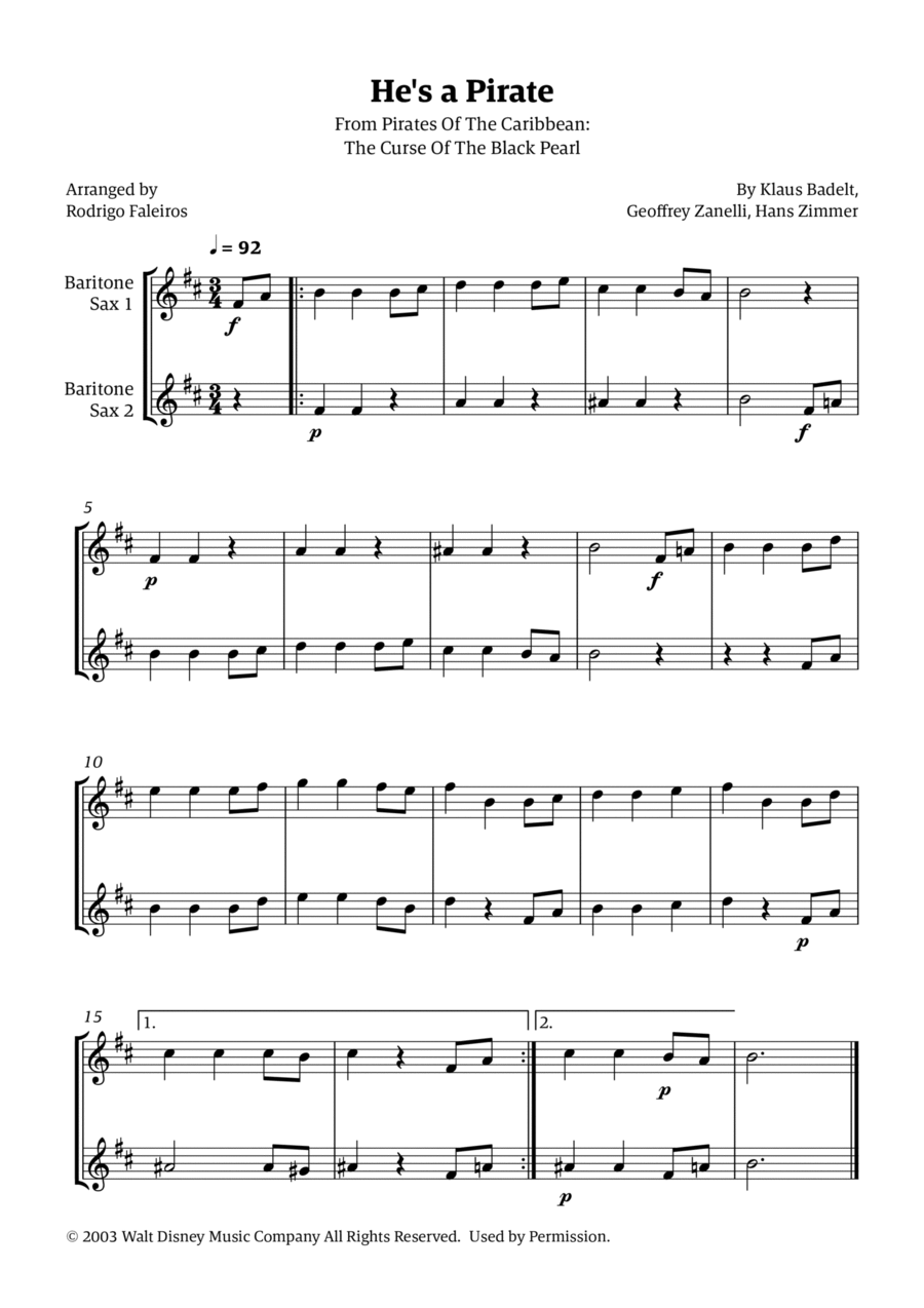 He's A Pirate Woodwind Duet scores gallery preview page 1