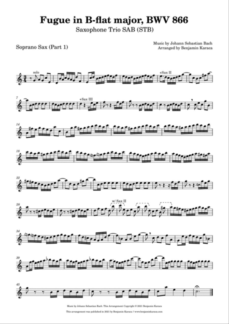 Fugue in B-flat major, BWV 866 Woodwind Trio scores gallery preview page 3