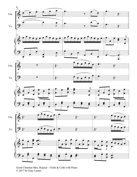 GOOD CHRISTIAN MEN, REJOICE (Violin, Cello with Piano & Score/Parts) image number null