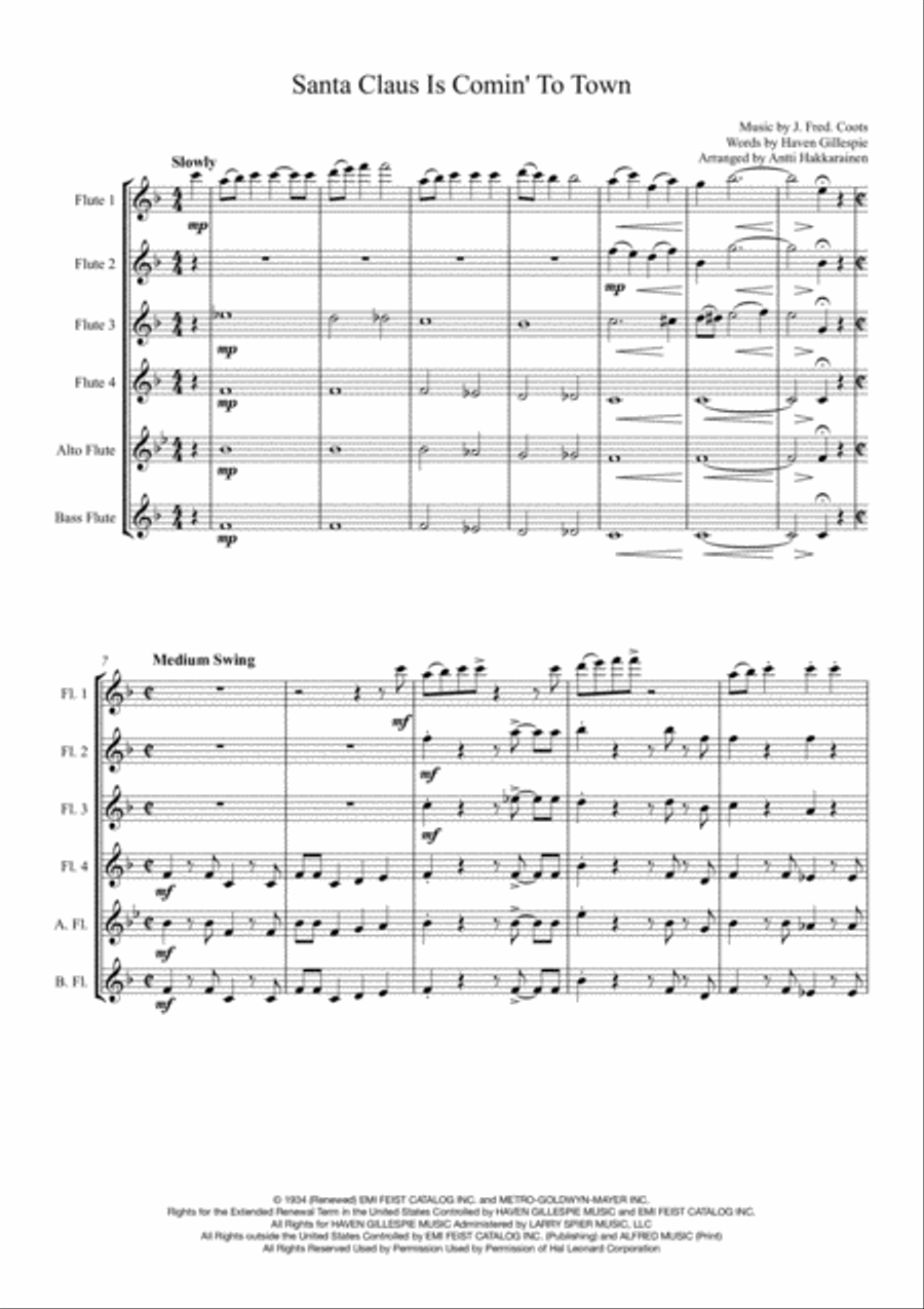 Santa Claus Is Comin' To Town Woodwind Ensemble scores gallery preview page 2