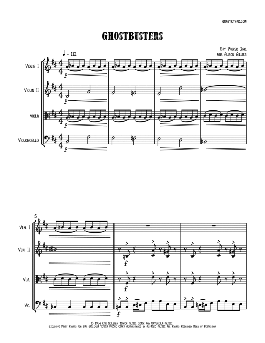 Ghostbusters String Quartet scores gallery preview page 1