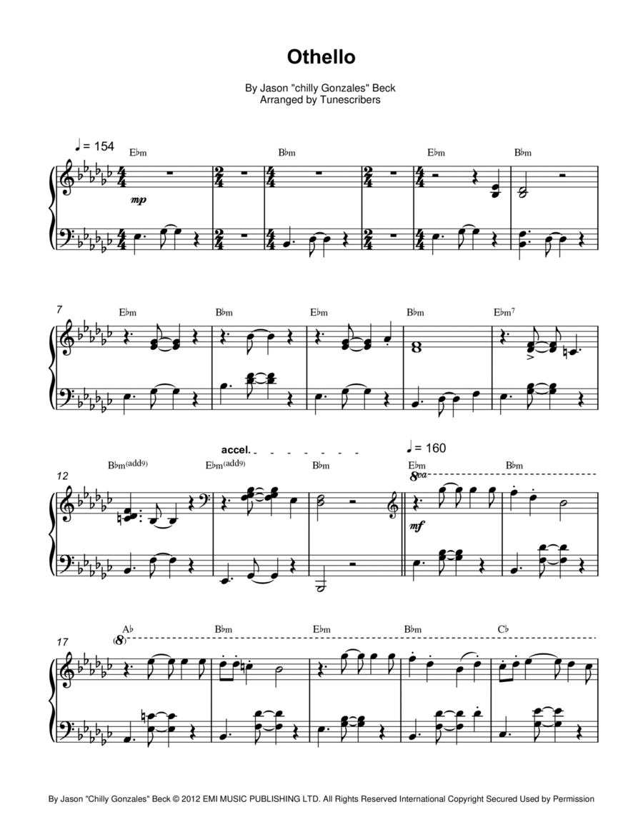 Othello Piano Solo scores gallery preview page 1