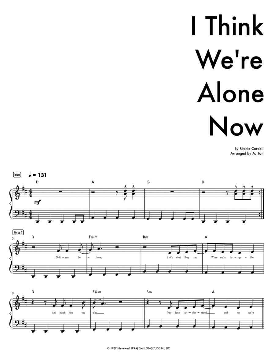I Think We're Alone Now Piano Solo scores gallery preview page 1