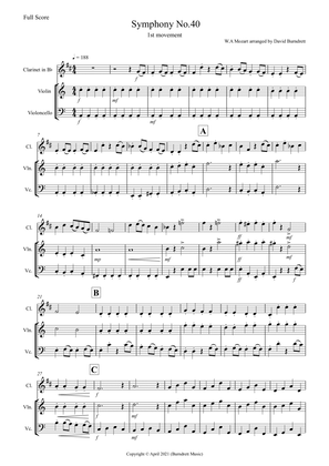 Symphony No.40 (1st movement) for Clarinet, Violin and Cello Trio