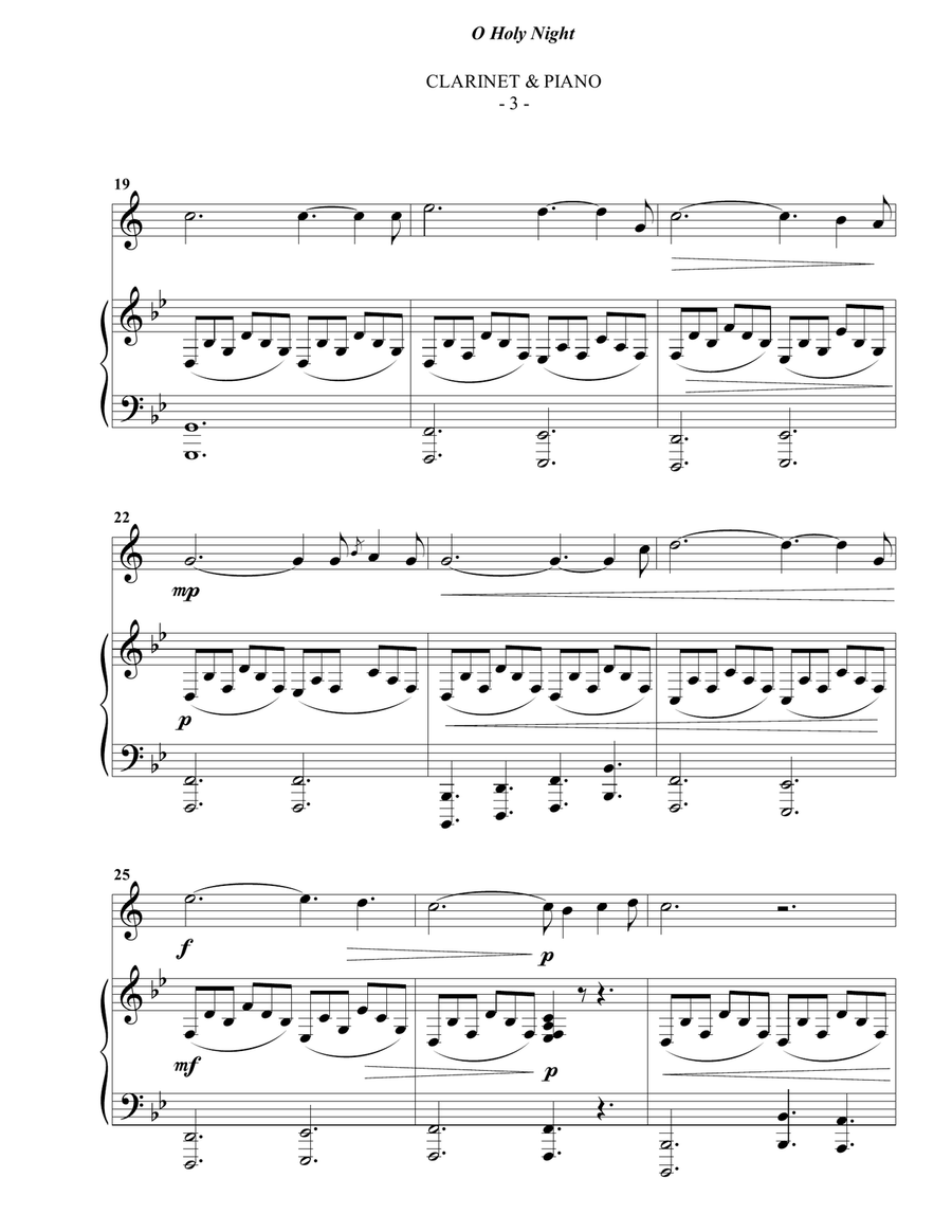O Holy Night for Clarinet & Piano B-Flat Clarinet scores gallery preview page 3