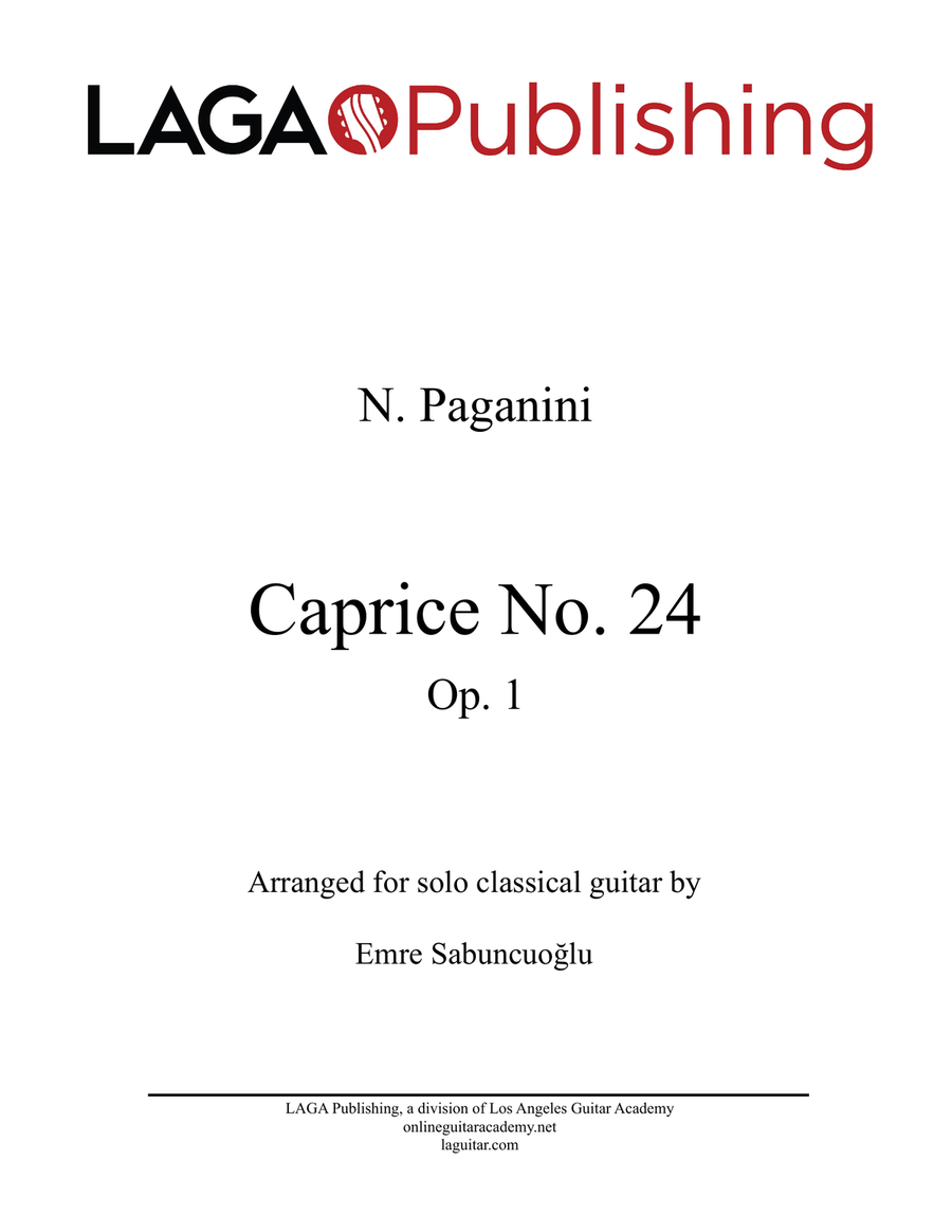 Caprice No. 24, Op. 1 by N. Paganini for solo classical guitar Acoustic Guitar scores gallery preview page 1