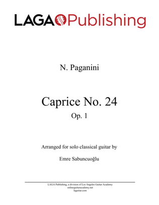 Book cover for Caprice No. 24, Op. 1 by N. Paganini for solo classical guitar