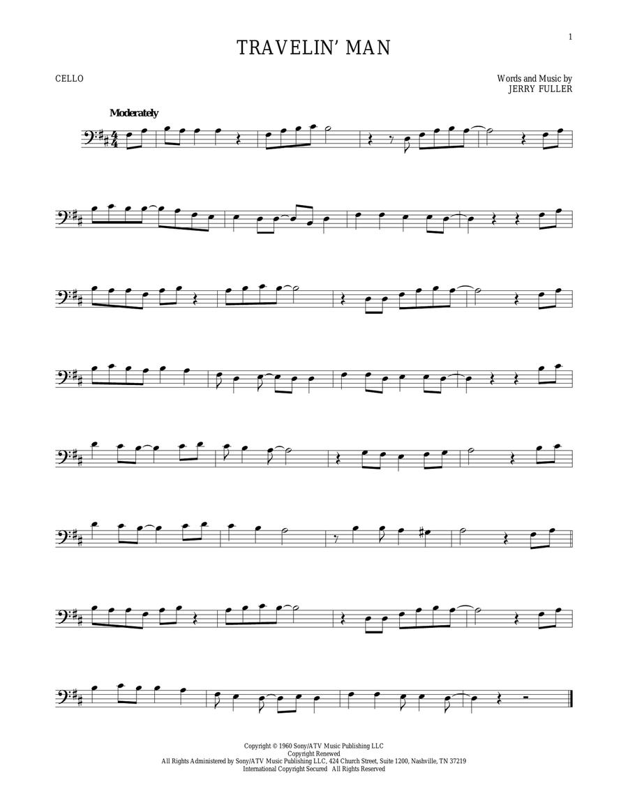 Travelin' Man Travelin' Man Cello Solo scores gallery preview page 1