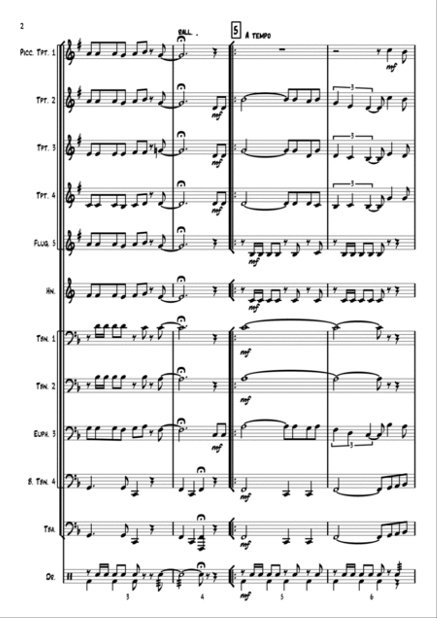 We are Marching in the Light of God 'Siyahamba' Brass Ensemble scores gallery preview page 2