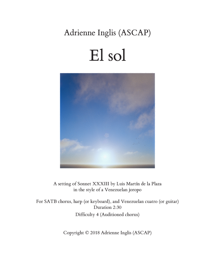 El sol for SATB, pedal or lever harp, cuatro 4-Part scores gallery preview page 1