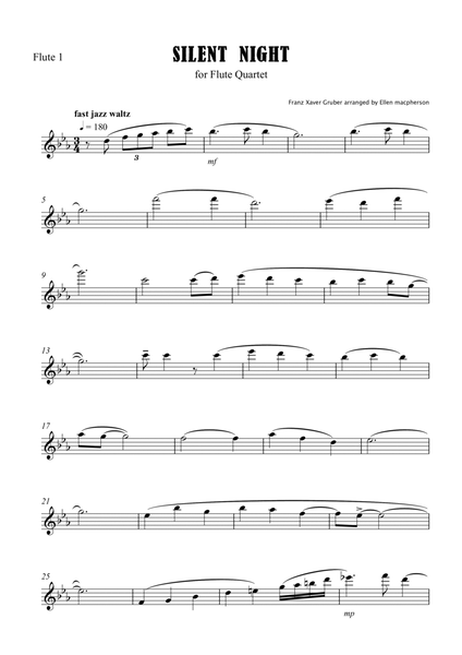 Silent Night for Flute Quartet - Flute 1 Part image number null