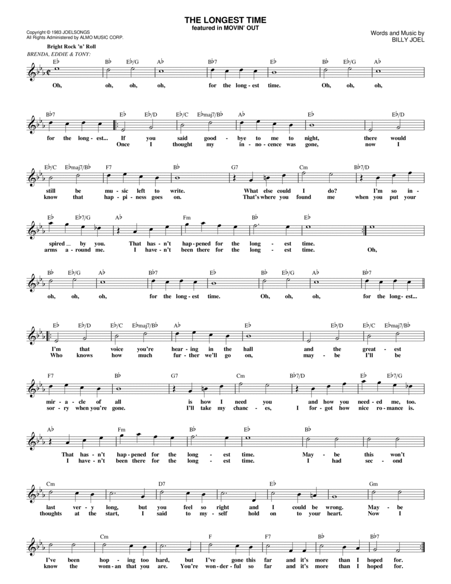 The Longest Time Piano scores gallery preview page 1
