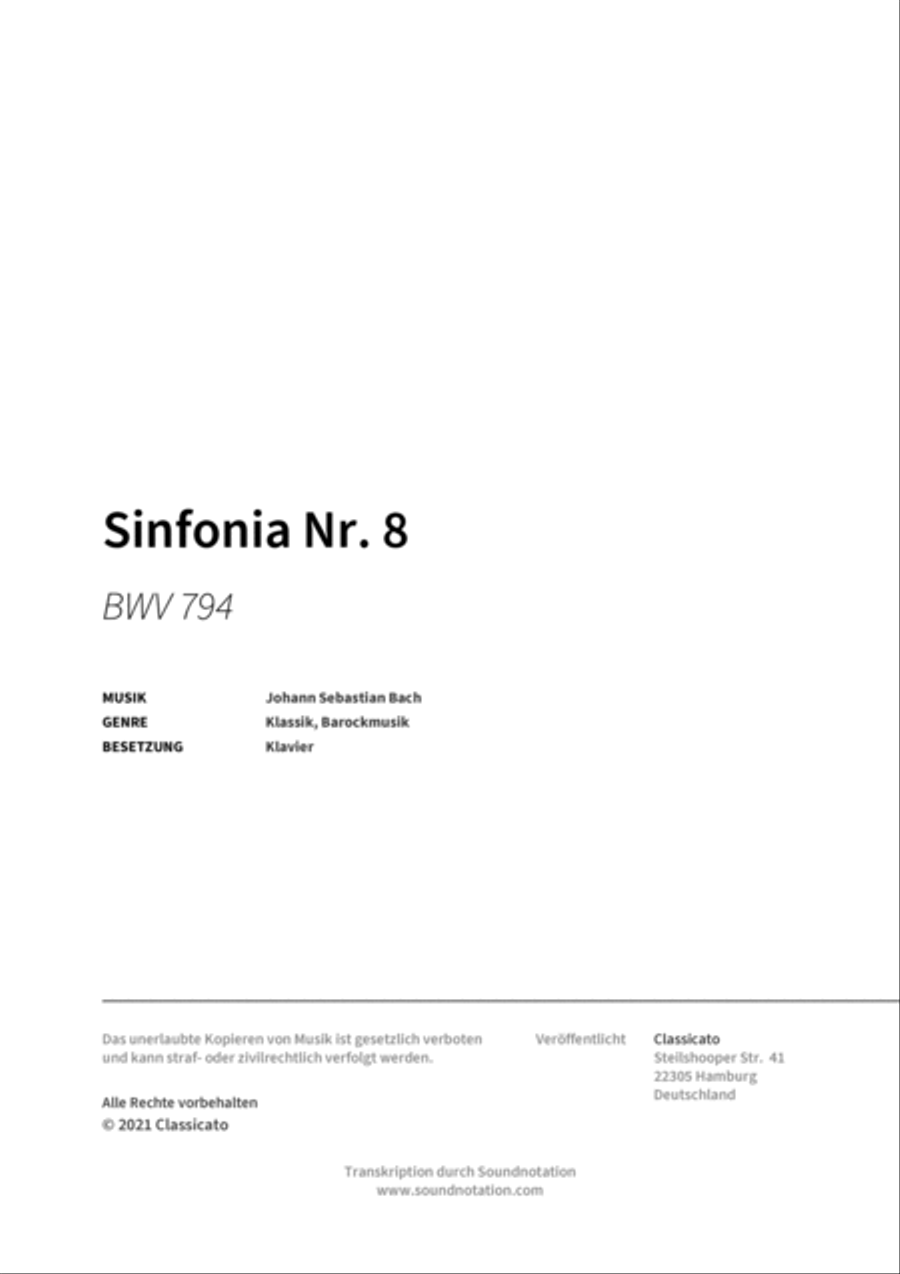 Sinfonia Nr. 8 Piano Solo scores gallery preview page 2
