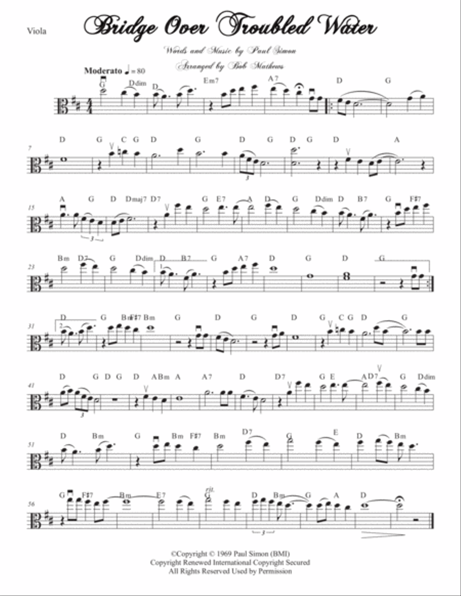 Bridge Over Troubled Water Viola Solo scores gallery preview page 1