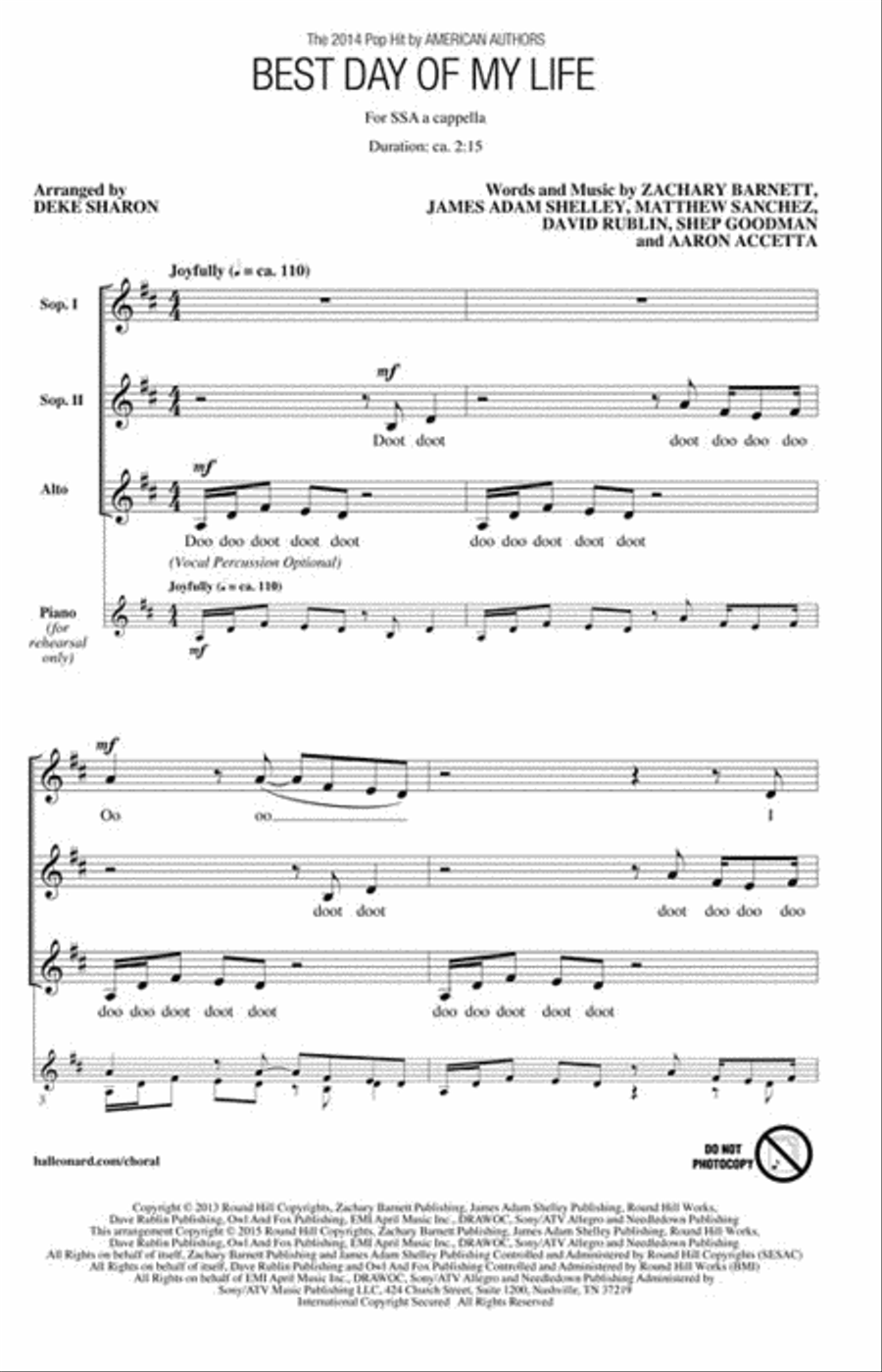 Best Day of My Life SSA scores gallery preview page 2