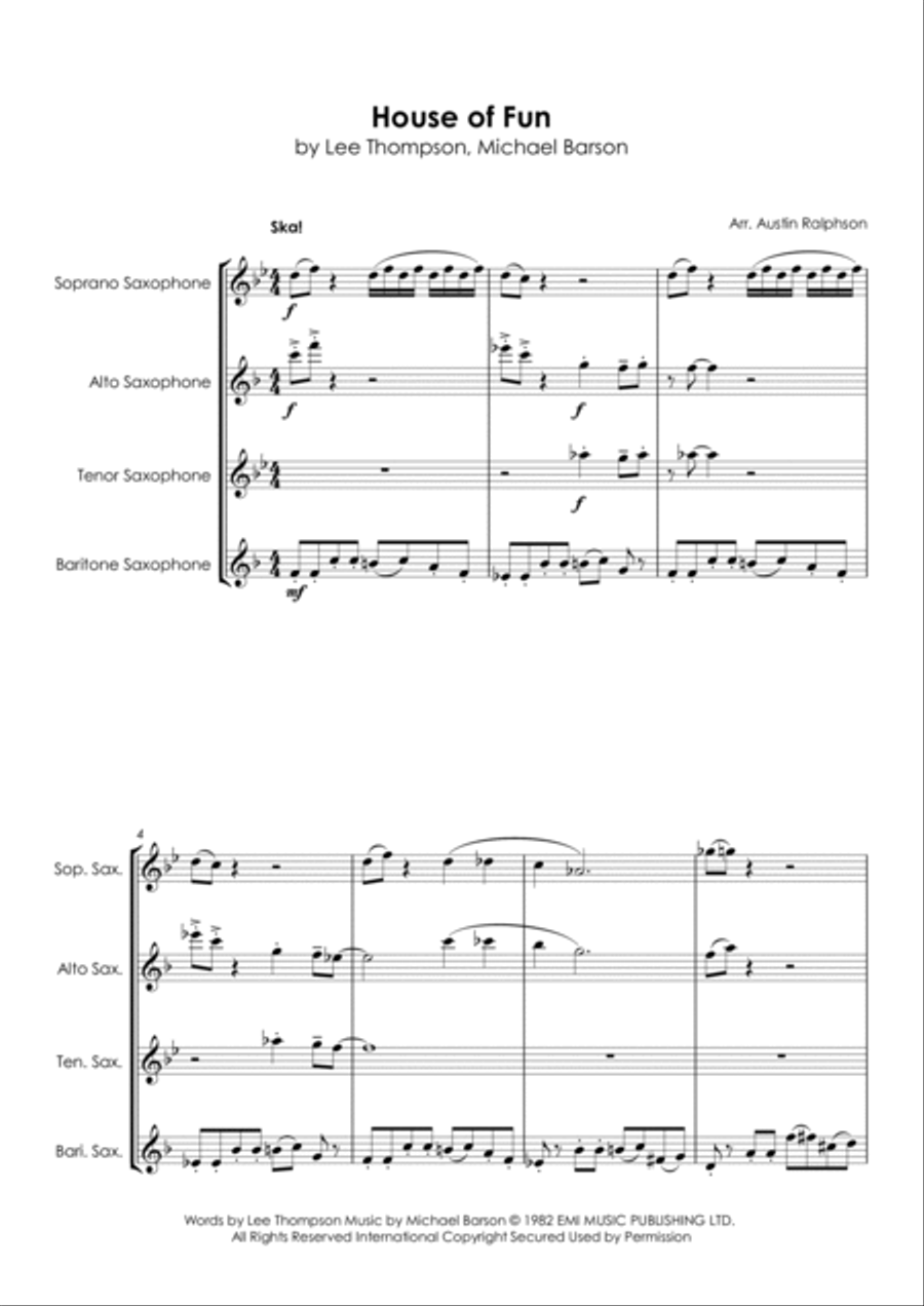 House Of Fun Saxophone Quartet scores gallery preview page 5