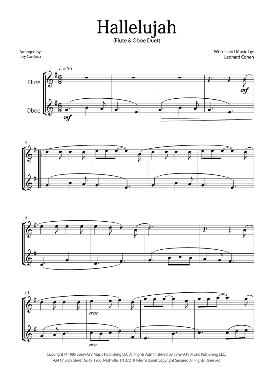 Hallelujah Woodwind Duet scores gallery preview page 1