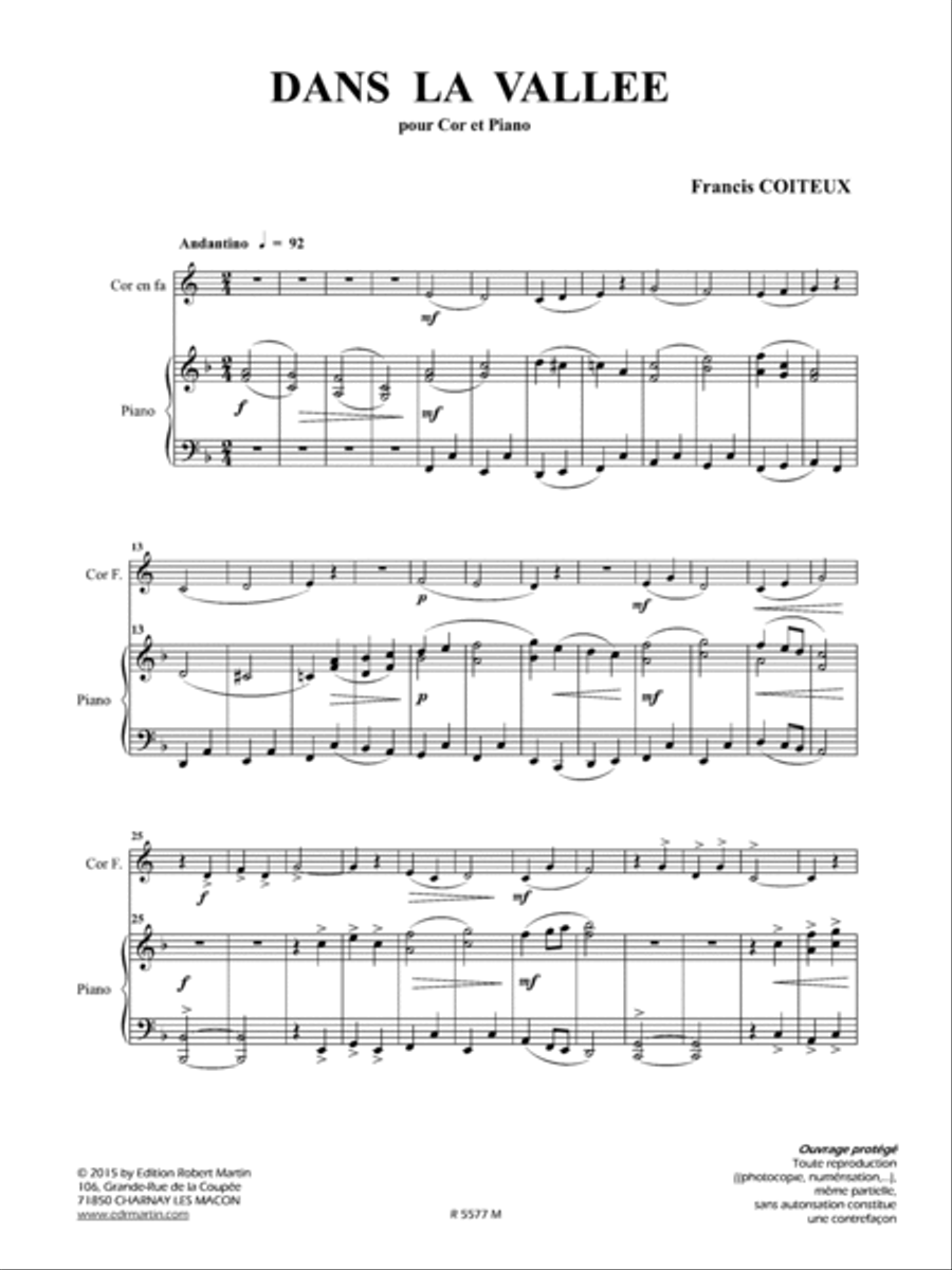 Dans la vallée Dans la vallée Horn scores gallery preview page 2