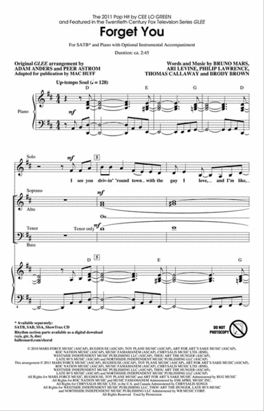 Forget You (featured on Glee) Show Choir scores gallery preview page 2