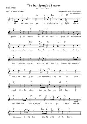 The Star Spangled Banner (USA National Anthem) Lead Sheet (F Major)
