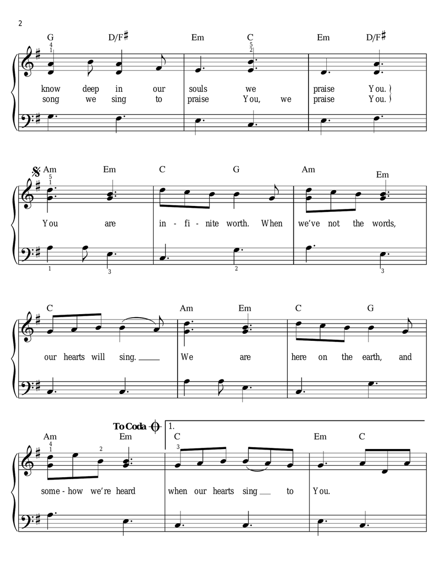 When Our Hearts Sing Easy Piano scores gallery preview page 2