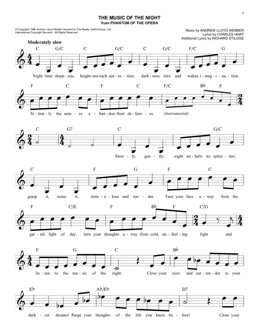 The Music Of The Night (from The Phantom Of The Opera) Piano scores gallery preview page 1