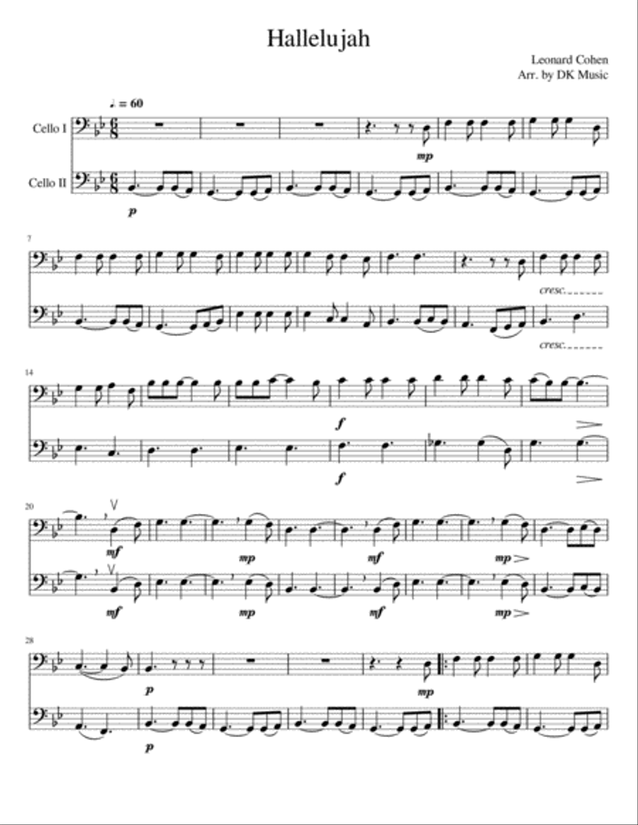 Hallelujah String Duet scores gallery preview page 1