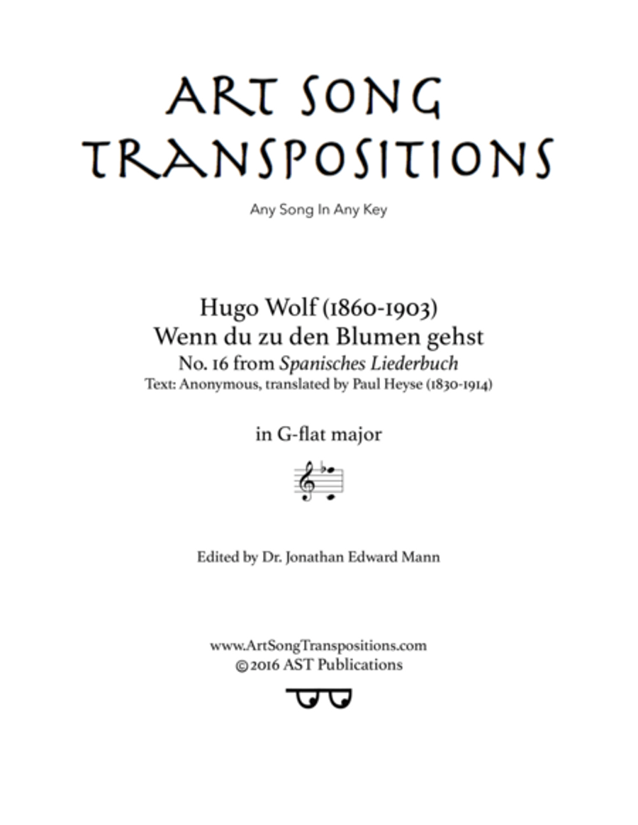 WOLF: Wenn du zu den Blumen gehst (transposed to G-flat major) Voice scores gallery preview page 1