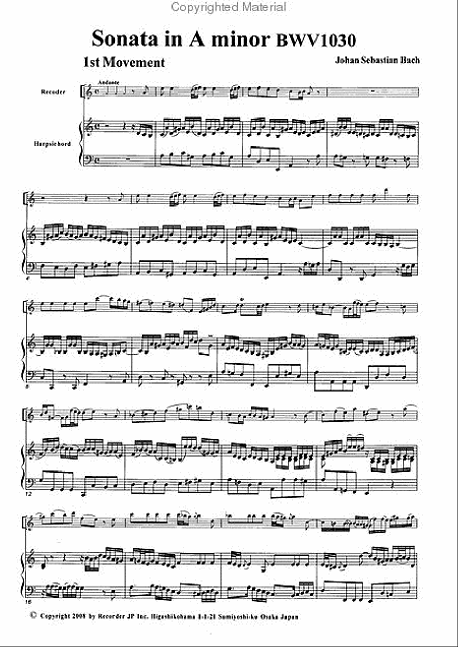Sonata in A minor, BWV1030 Alto Recorder scores gallery preview page 3