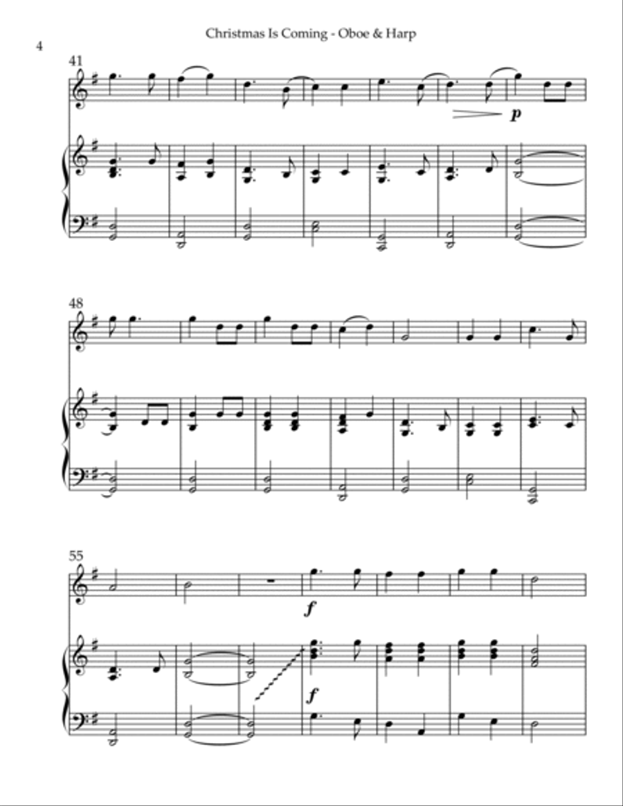 Christmas is Coming, Duet for Oboe & Harp Oboe scores gallery preview page 4
