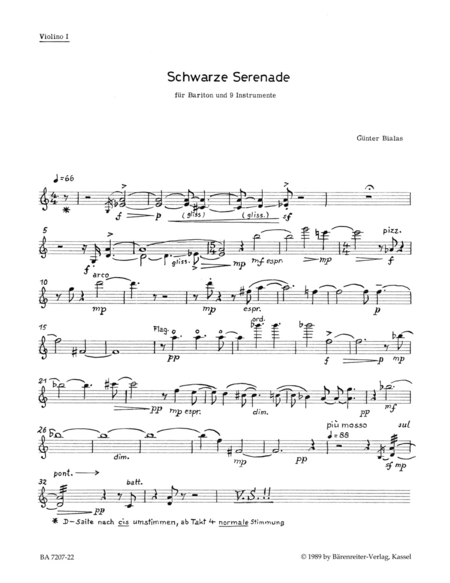Schwarze Serenade for Male Voice and 9 Instruments