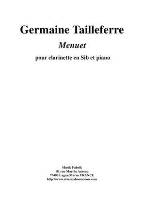 Book cover for Germaine Tailleferre: Menuet for Bb clarinet and piano