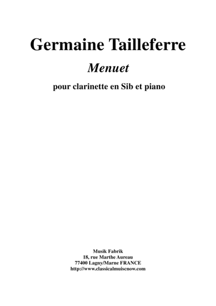 Germaine Tailleferre: Menuet for Bb clarinet and piano
