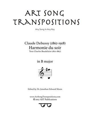 Book cover for DEBUSSY: Harmonie du soir (transposed to B major)