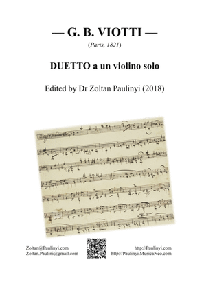 Book cover for Viotti's Duetto a un violino solo (1821) (Edited by Dr Zoltan Paulinyi, 2018)