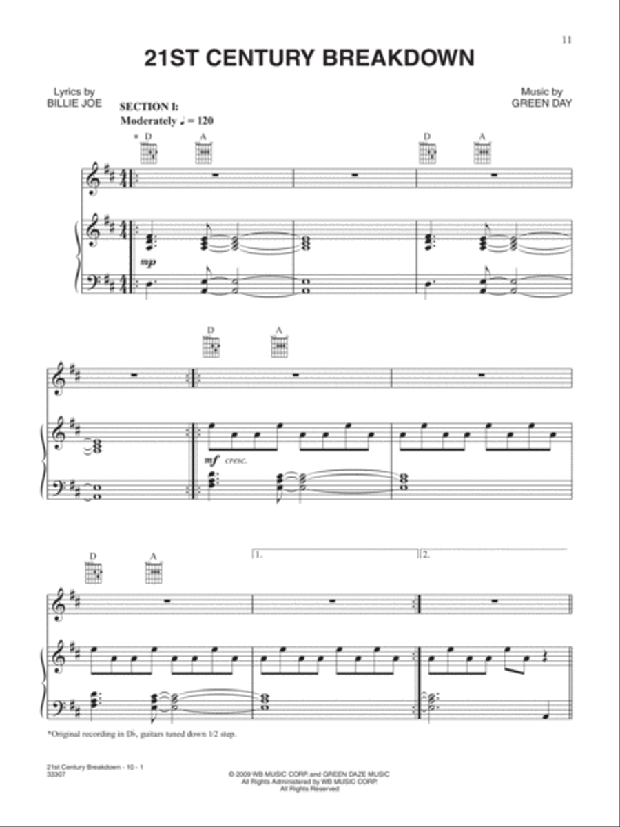21st Century Breakdown 21st Century Breakdown Piano, Vocal, Guitar scores gallery preview page 1