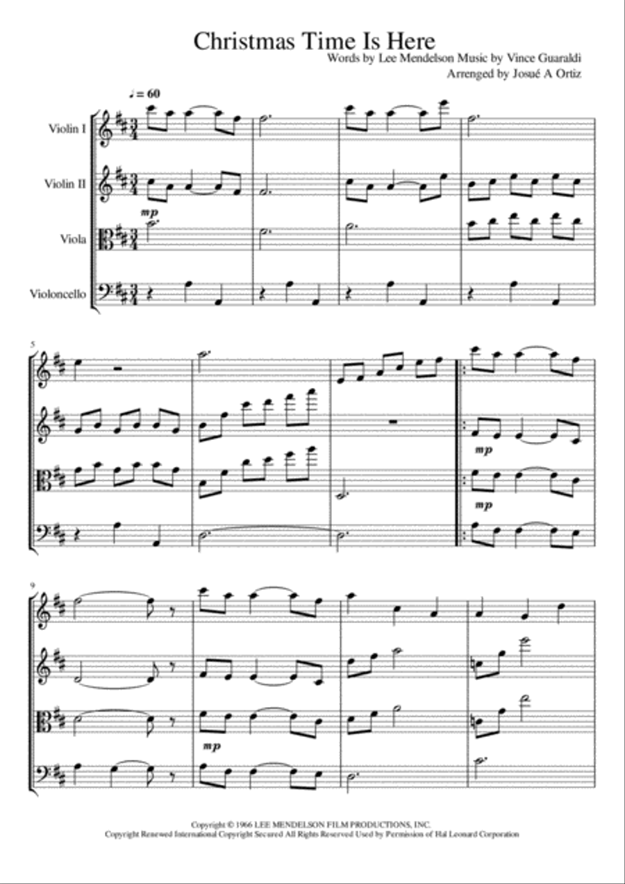 Christmas Time Is Here Christmas Time Is Here String Quartet scores gallery preview page 1