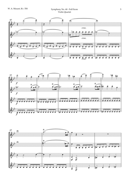 Symphony No. 40 by Mozart for Violin Quartet image number null