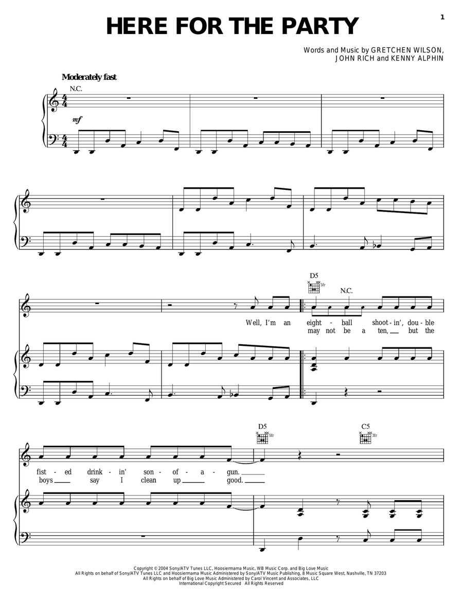 Here For The Party Piano, Vocal, Guitar scores gallery preview page 1